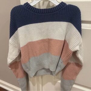 Hollister Blue and White Crew Neck Sweater